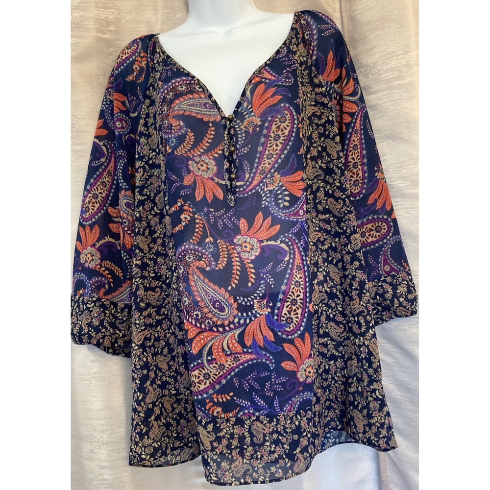 Chaps Paisley Print Tunic Top Women XL Extra Large‎ Blouse Bohemian Flowy